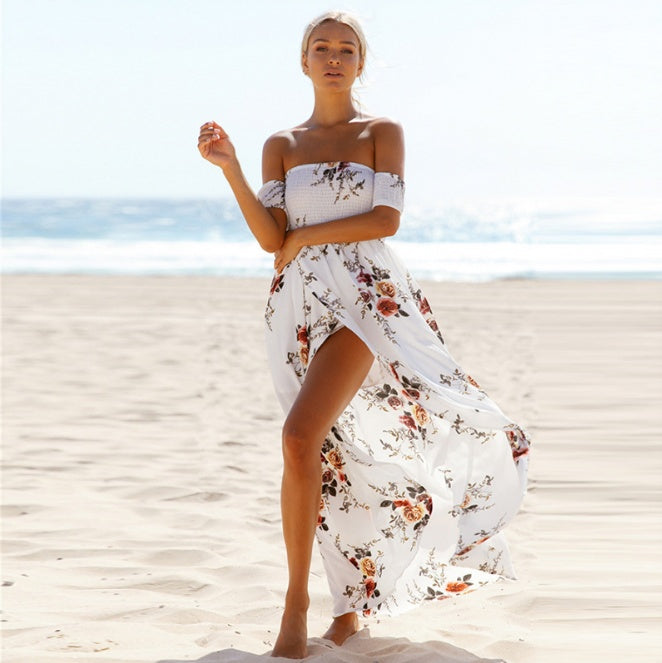 Boho Klänning Lång Off-shoulder Strand