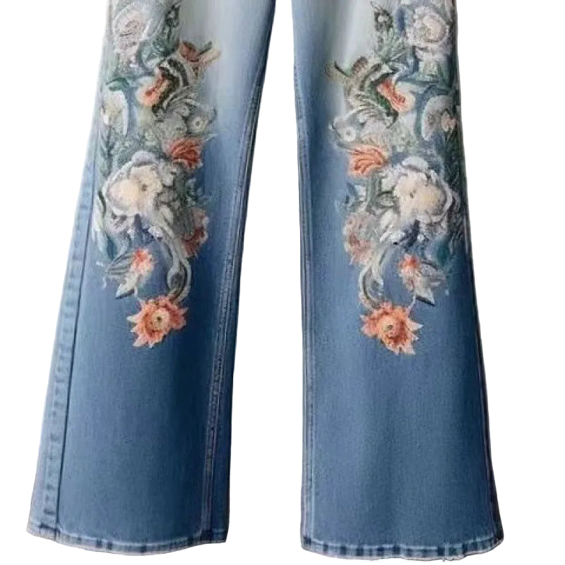 Broderade raka jeans för dam