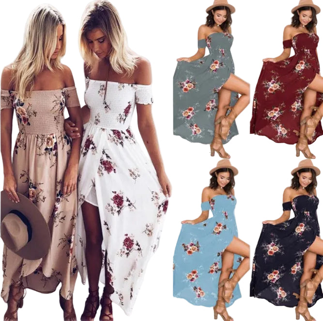 Boho Klänning Lång Off-shoulder Strand