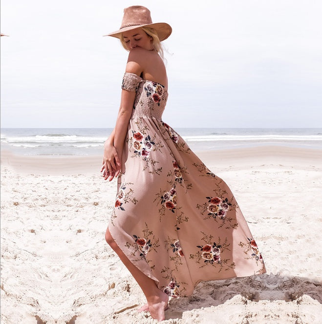 Boho Klänning Lång Off-shoulder Strand