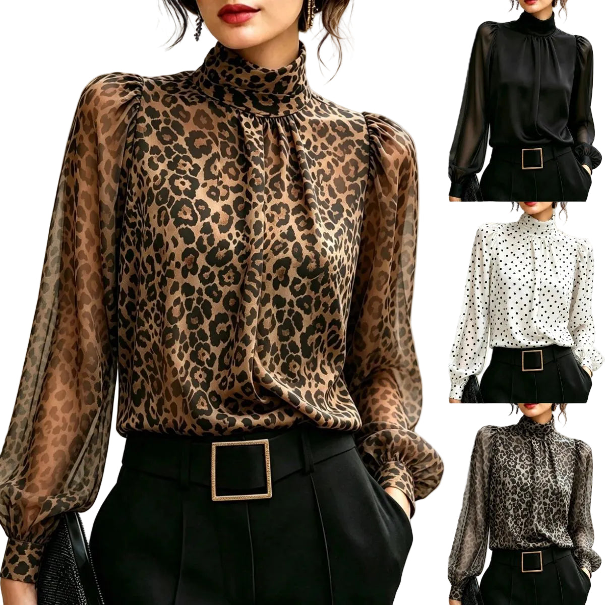 Leopard- och prickig blus – vintage