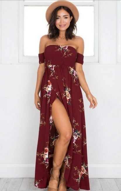 Boho Klänning Lång Off-shoulder Strand