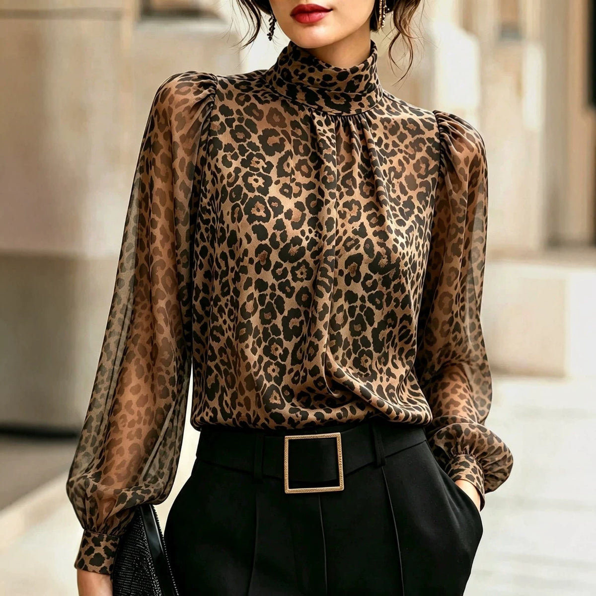 Leopard- och prickig blus – vintage