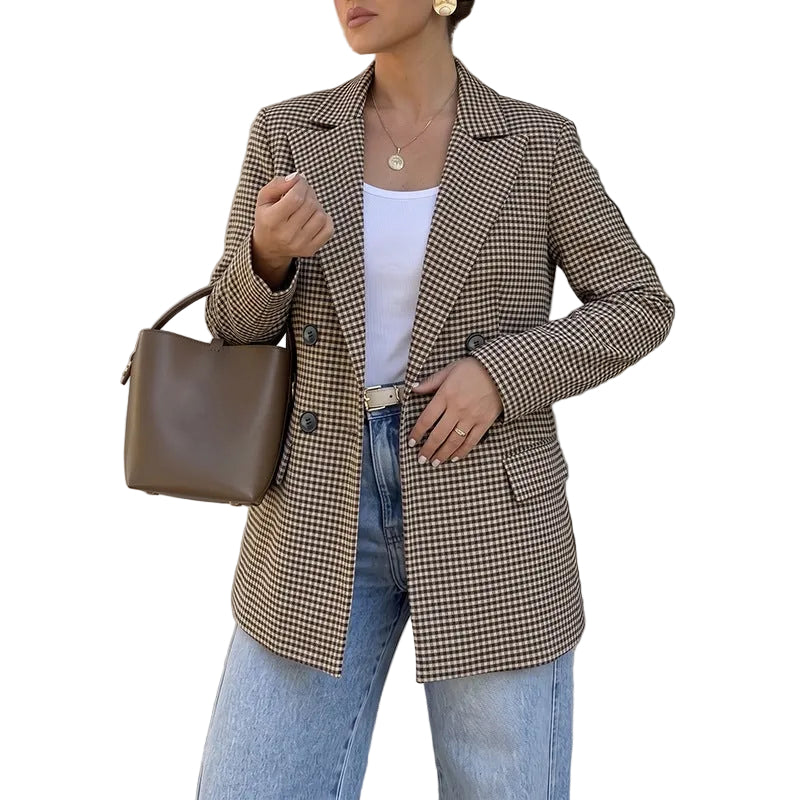 Dubbelknäppt blazer i hundtandsmönster